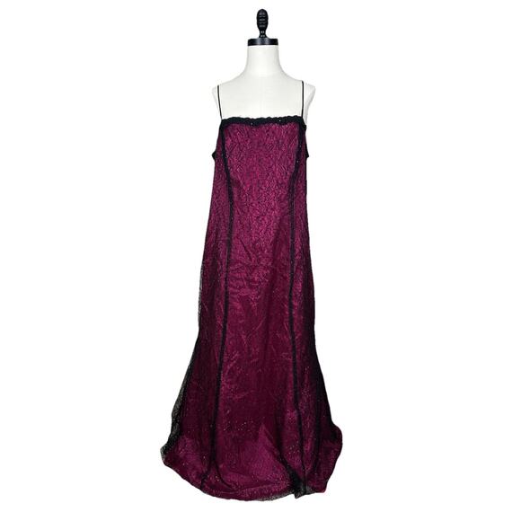Niki By Niki Livas Vintage Y2K Magenta Black Lace Formal Prom Long Dress 16 W - Picture 1 of 8